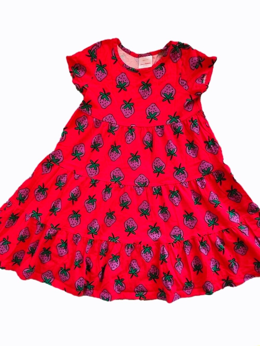 Hanna Andersson Red Strawberry Tiered Dress 130 / 8 Yrs